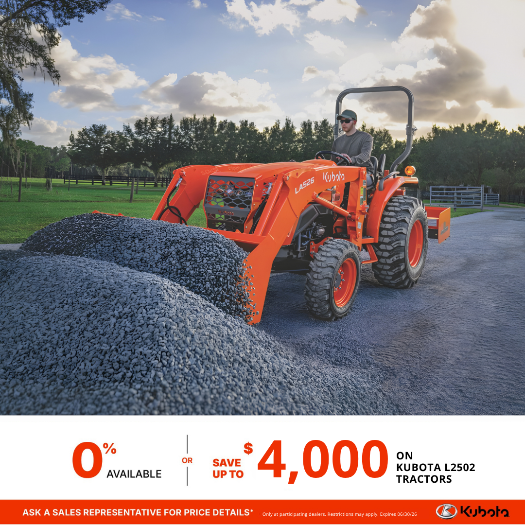 LIMITED TIME OFFER! SAVE UP TO $4,000 ON L2502 TRACTORS – Krebs Kubota