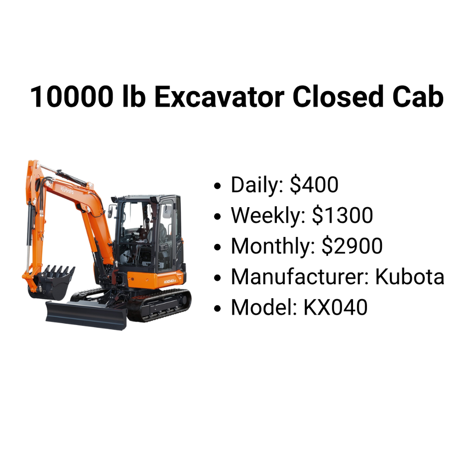10,000 lb Excavator Closed Cab