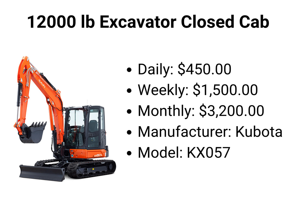 12000 lb Excavator Closed Cab