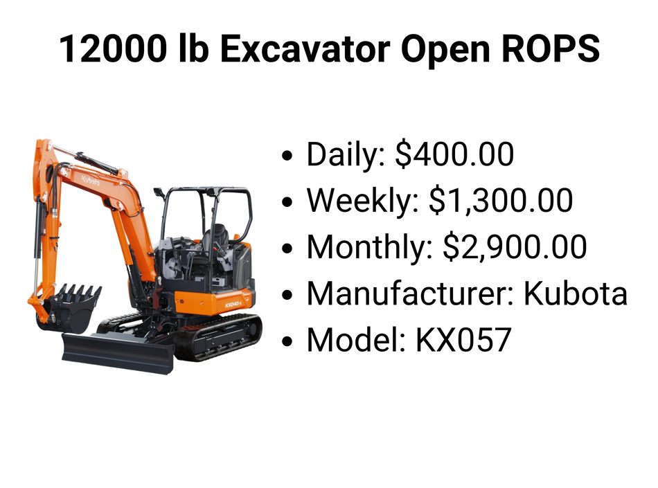 12000 lb Excavator Open ROPS