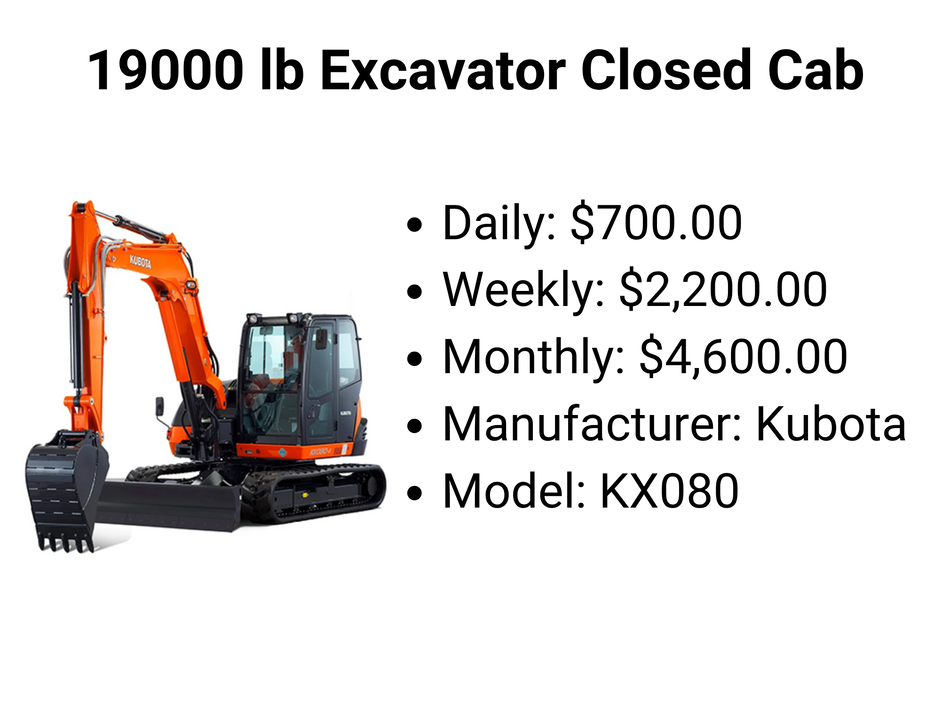 19000 lb Excavator Closed Cab