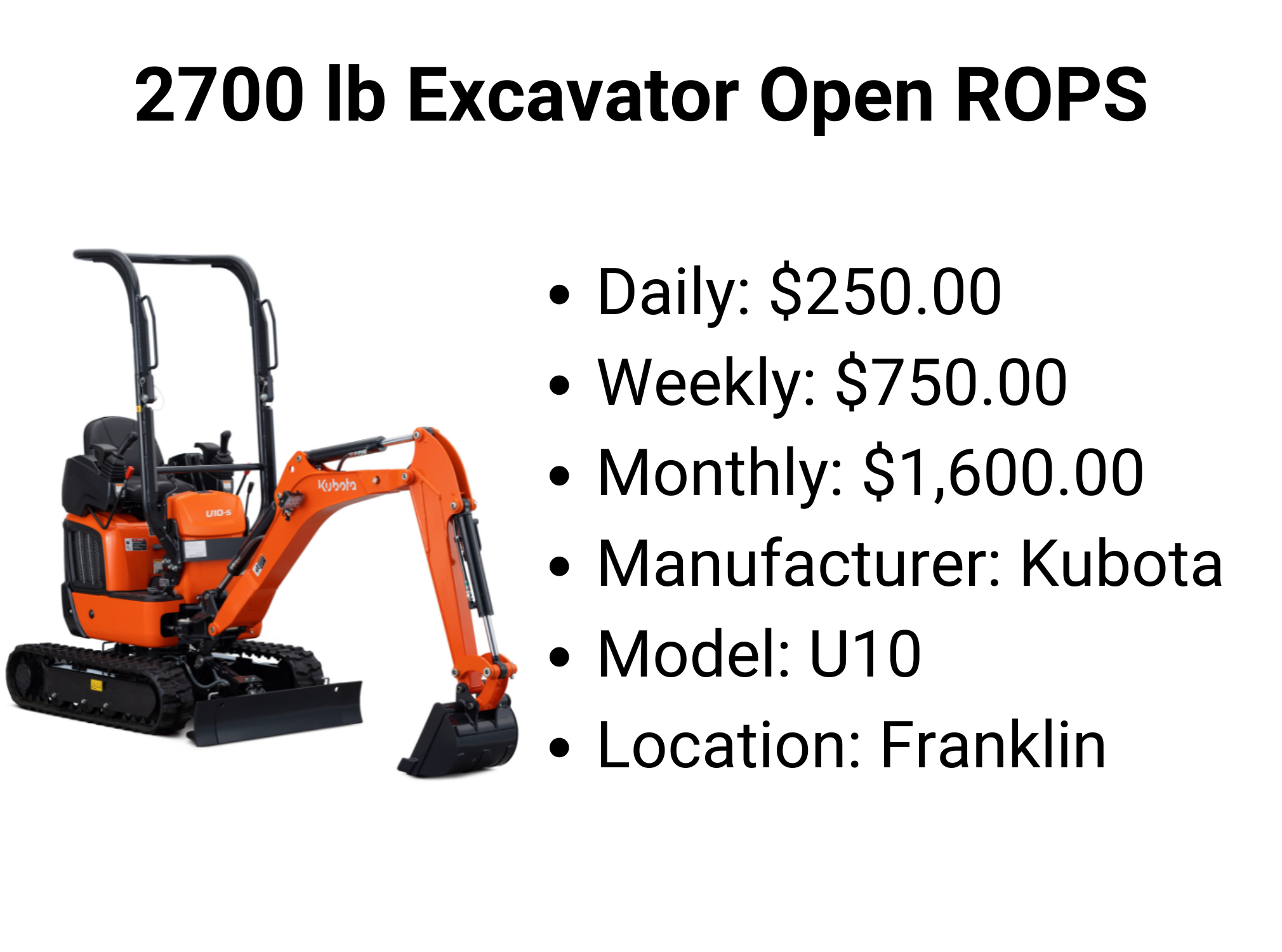 2700 lb Excavator Open ROPS | Krebs Kubota