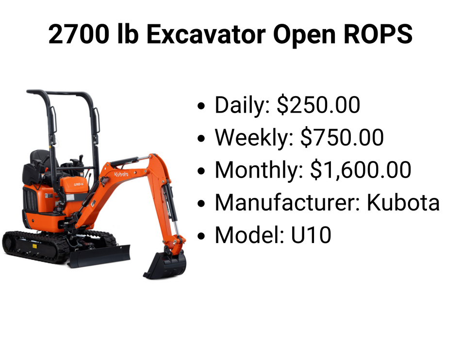 2700 lb Excavator Open ROPS