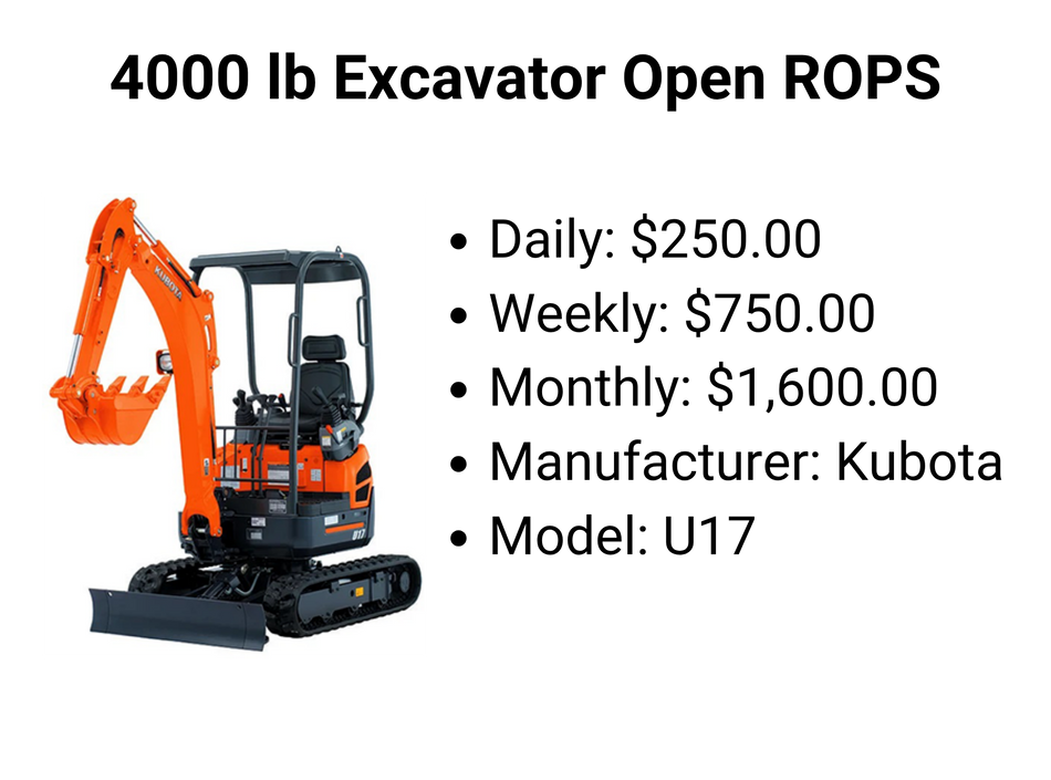 4000 lb Excavator Open ROPS