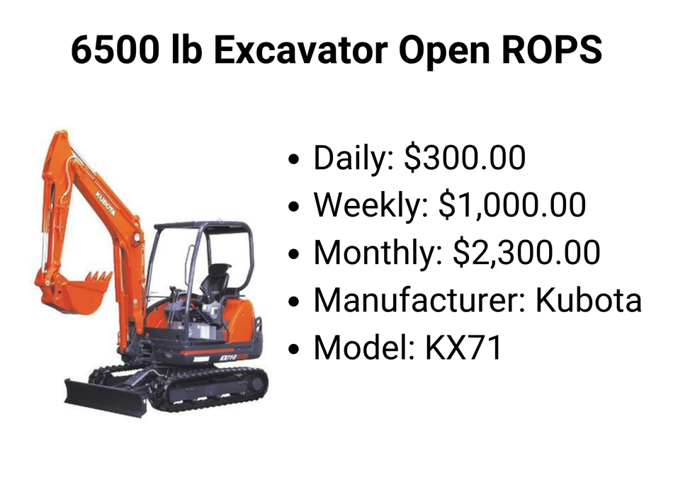 6500 lb Excavator Open ROPS