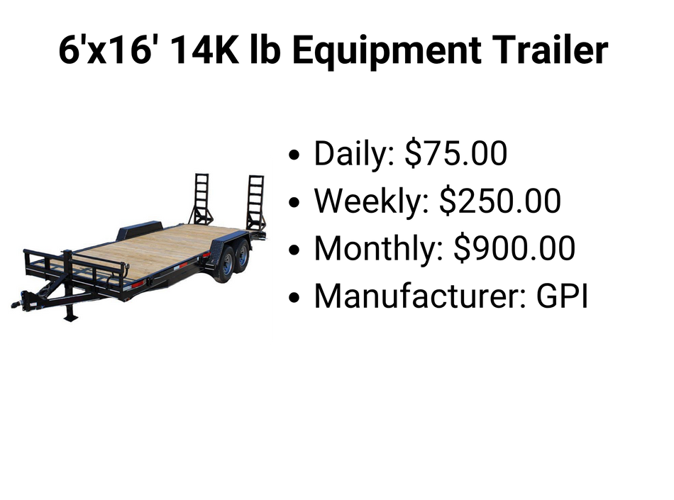6'x16' 14K lb Equipment Trailer