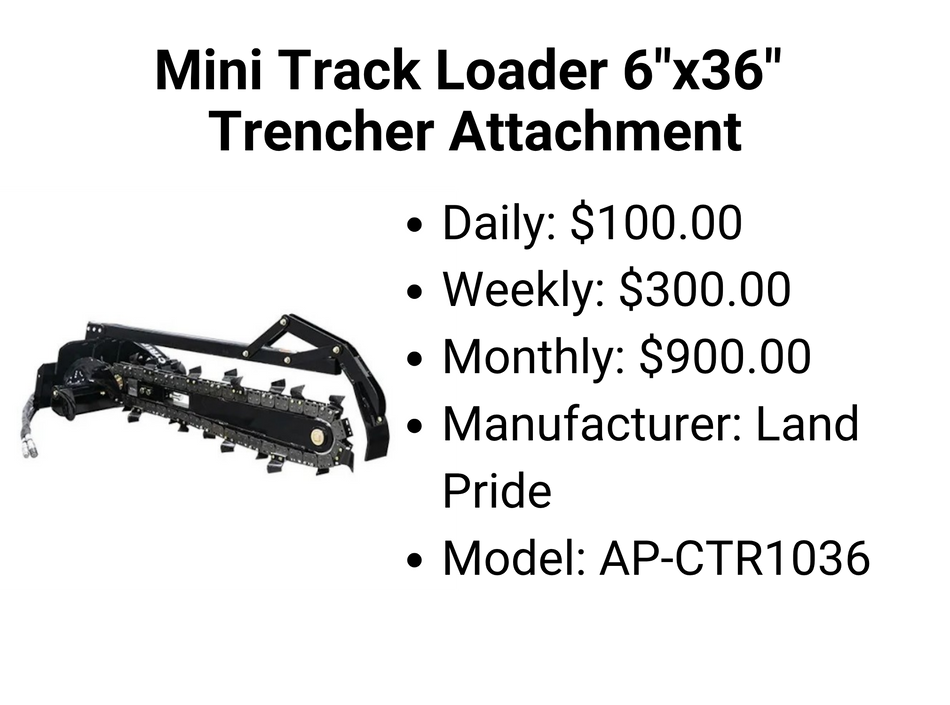 Mini Track Loader 6"x36" Trencher Attachment